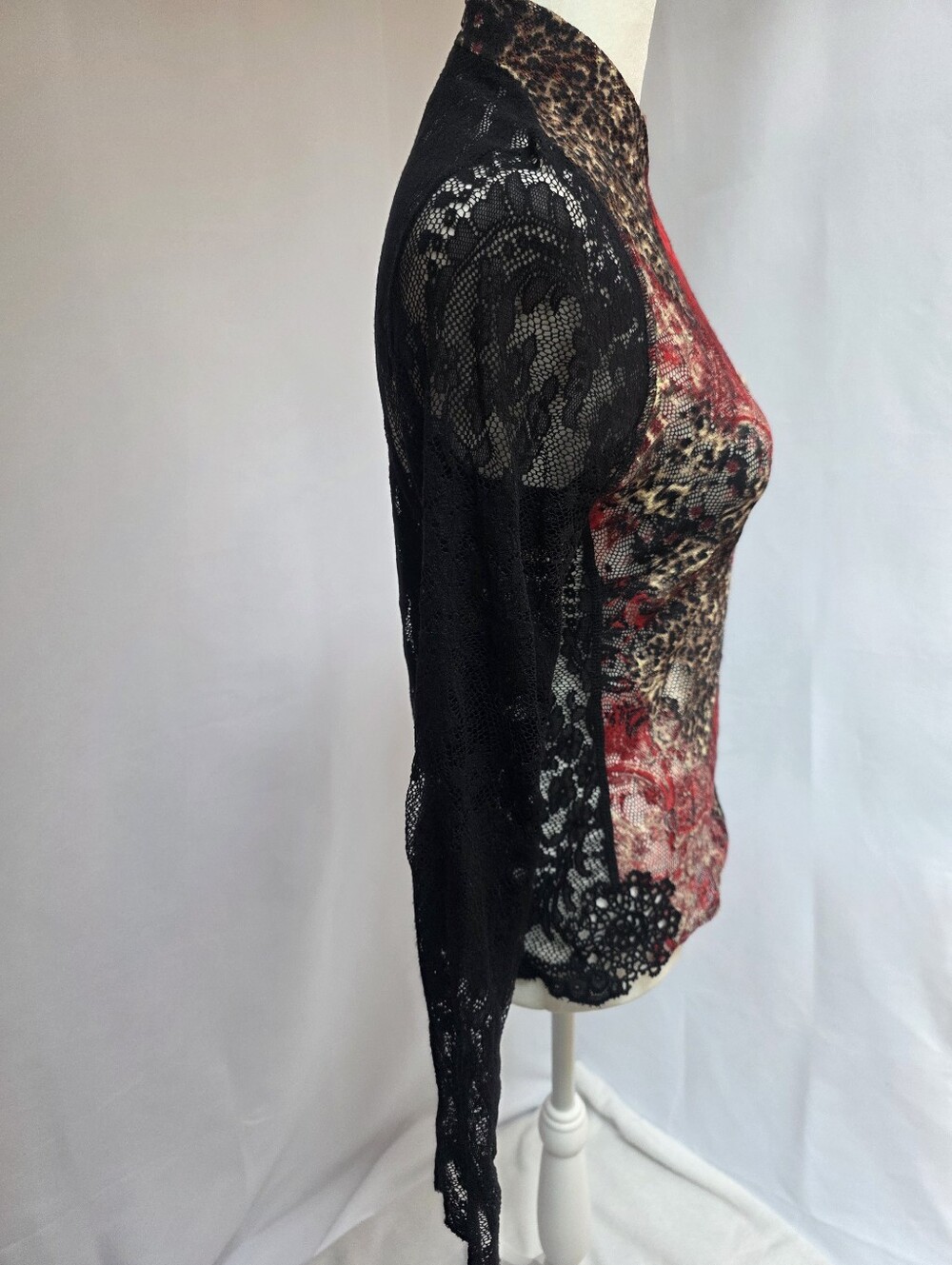Unbranded Lace Mesh Mock Neck Animal Floral Print Long Sleeve Top Size Small - Picture 3 of 8